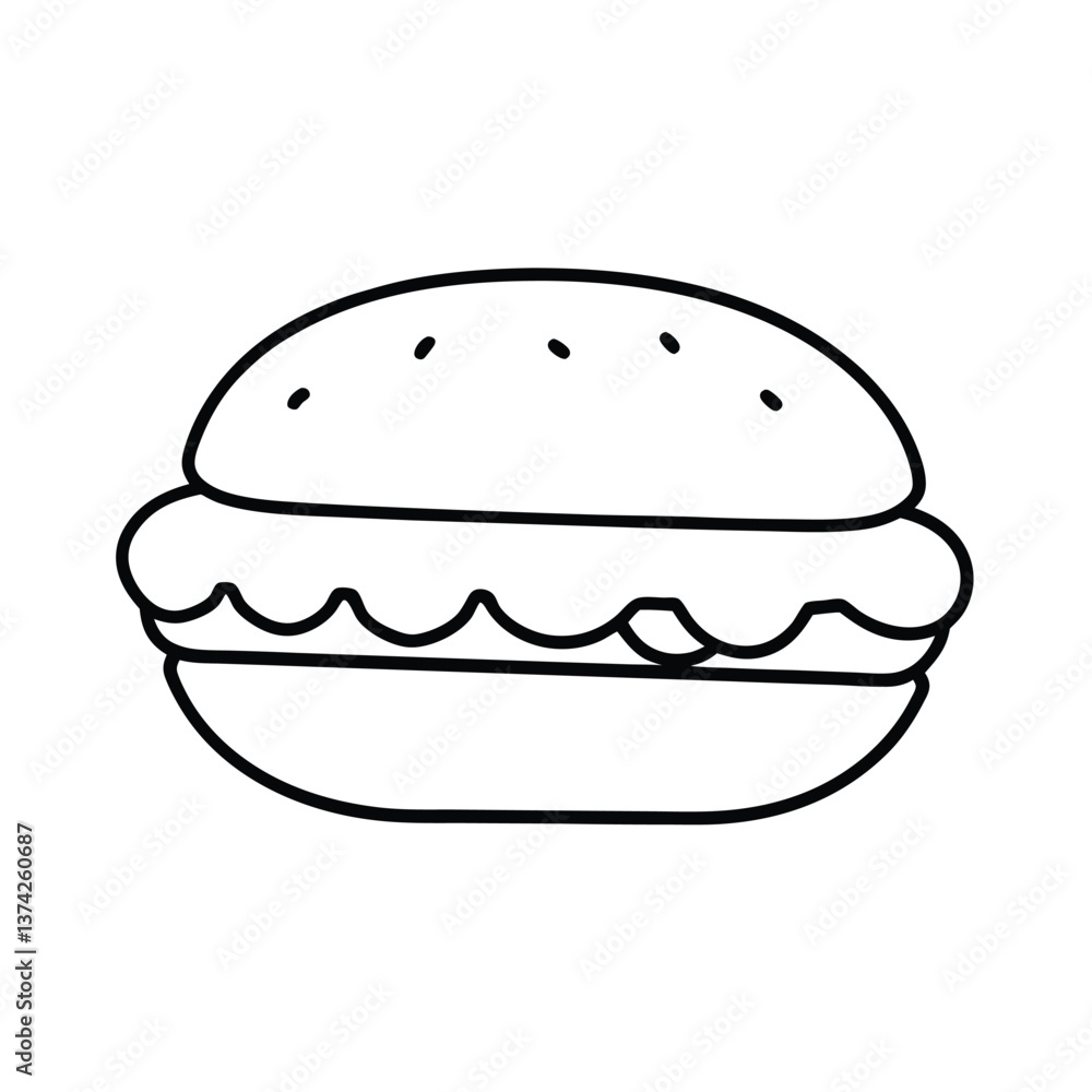 Simple Line Drawing of a Delicious Hamburger Icon Simple Line Drawing of a Delicious Hamburger Icon