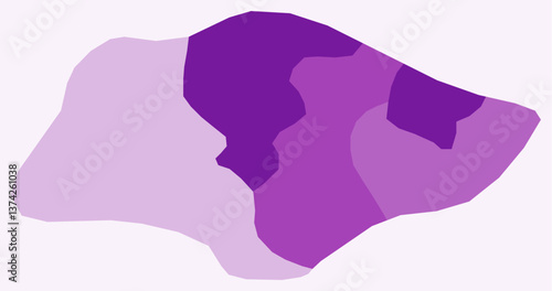 Map of Singapore with regions. Just a simple country border map with region division. Purple color palette. Flat Republic of Singapore shape with administrative division. Vector illustration.