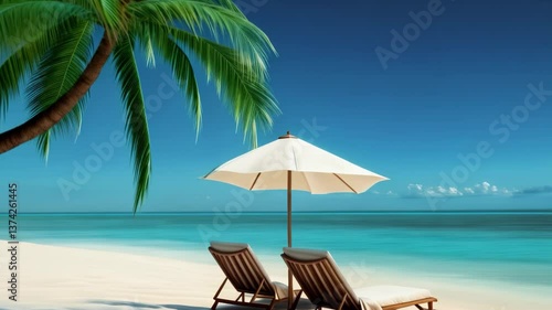 Wallpaper Mural Relaxing beach scene showcasing sun loungers and a bright blue sky at a tropical destination Torontodigital.ca