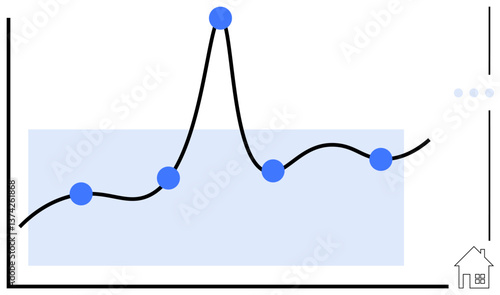 Line graph with data points highlighting trends and fluctuations, shaded area representing variation. Ideal for business insights, finance, growth, forecasting, market analysis, real estate, flat