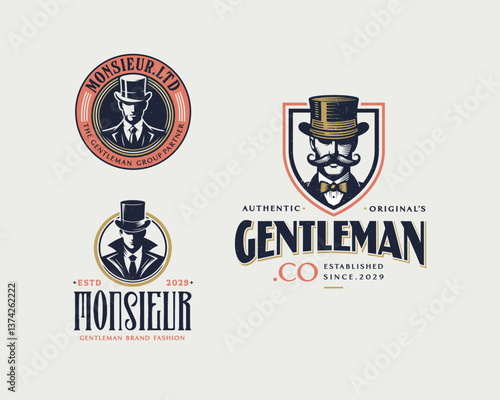 Vintage classic elite monsieur gentleman mustache logo template