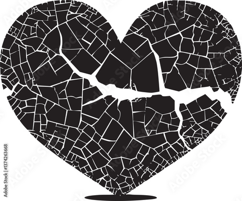 Cracked heart silhouette symbolizing broken love for emotional or conceptual designs.