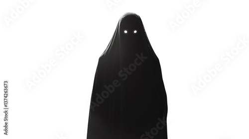 A terrifying large phantom looming over the space, frightening everything in its path, a horror apparition with menacing eyes on a transparent background.