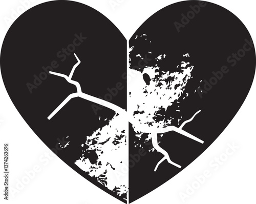 Black and white cracked heart symbolizing heartbreak and emotional pain in relationships.