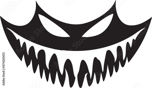 Sinister grinning face with sharp teeth, perfect for horror-themed designs.