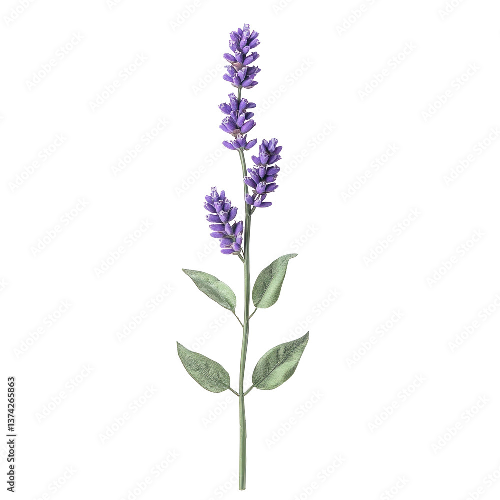Single purple lavender flower stem isolated on transparent background Generative Ai