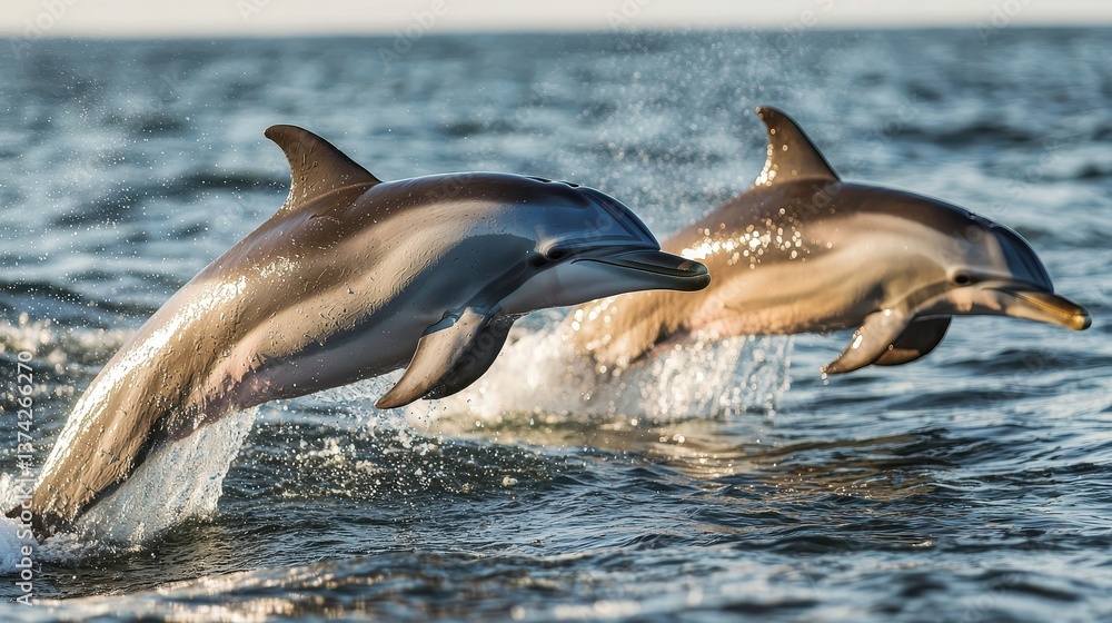 Obraz premium Bottlenose Dolphins Jumping Ocean