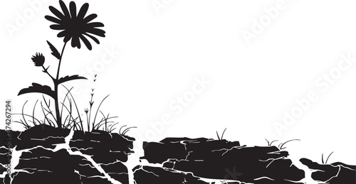 Silhouette of a flower growing through cracks in the ground, symbolizing resilience.