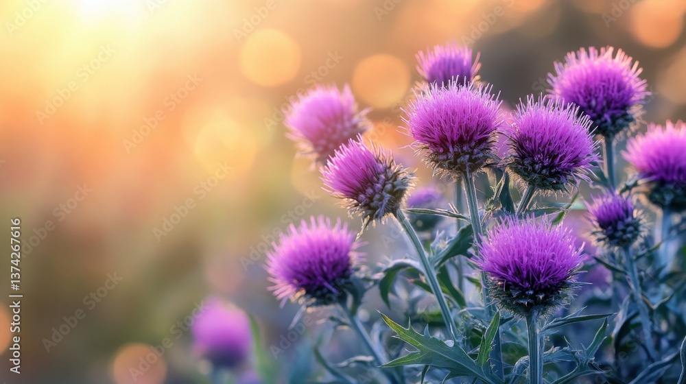Captivating Thistle Flowers in Warm Sunset Light Showcasing Delicate Petals and Soft Bokeh Background for Nature Photography Captivating Thistle Flowers in Warm Sunset Light Showcasing Delicate Petals and Soft Bokeh Background for Nature Photography
