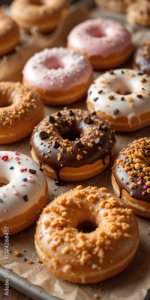 Donuts with Mixed Sprinkles, Glaze, and Crumbs
Donuts with Mixed Sprinkles, Glaze, and Crumbs