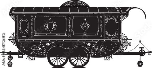 Ornate vintage gypsy caravan vector illustration for bohemian or retro design themes.