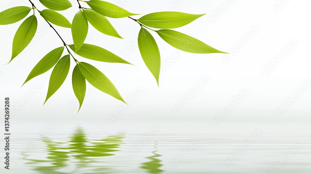 Obraz premium Green Leaves Reflecting in Calm Water