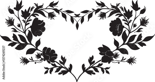 Elegant floral heart silhouette for romantic and decorative design projects.