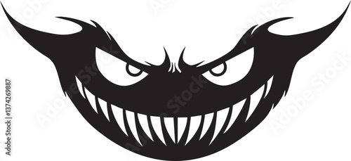 Creepy grinning monster face vector for horror and Halloween themed designs.