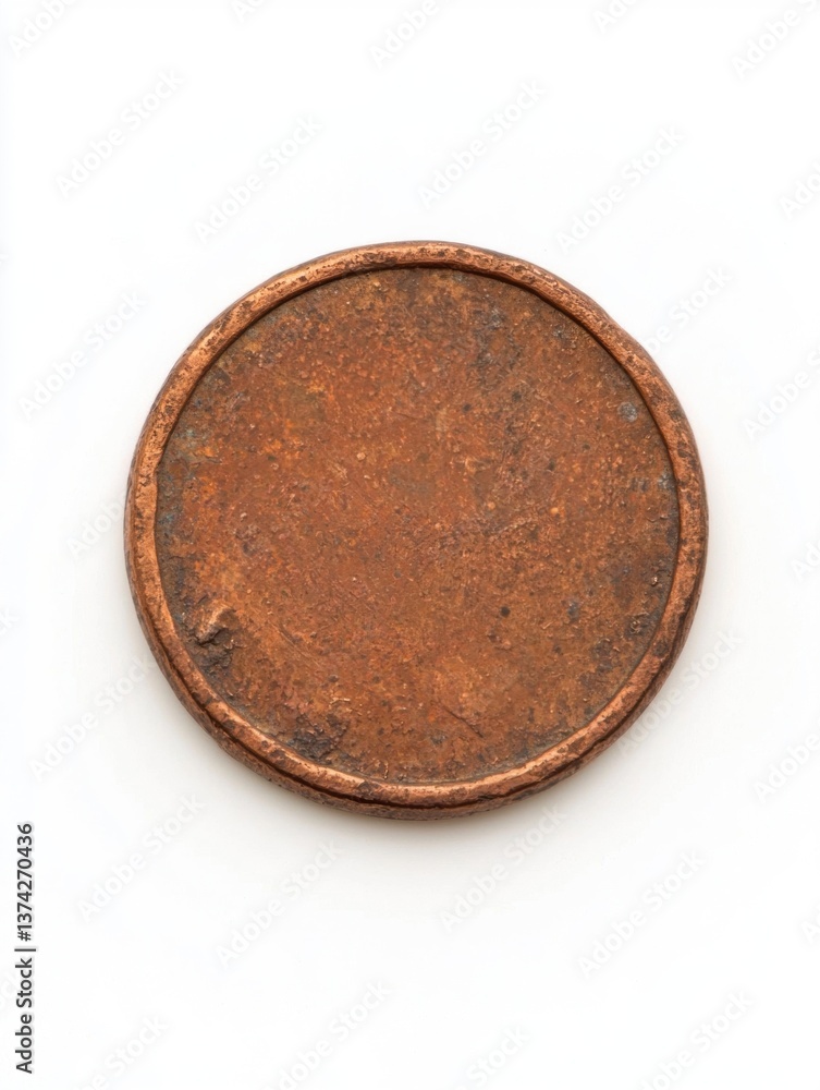 Close-up of an old, rusted coin. the coin appears to be round and has a rough, uneven surface. the color of the coin is a reddish-brown, with some areas appearing darker and others lighter. Close-up of an old, rusted coin. the coin appears to be round and has a rough, uneven surface. the color of the coin is a reddish-brown, with some areas appearing darker and others lighter.