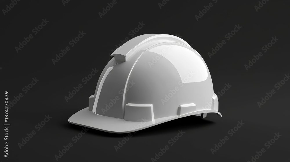 A 3D design of a hard hat is shown. It's white and has a visor. A 3D design of a hard hat is shown. It's white and has a visor.
