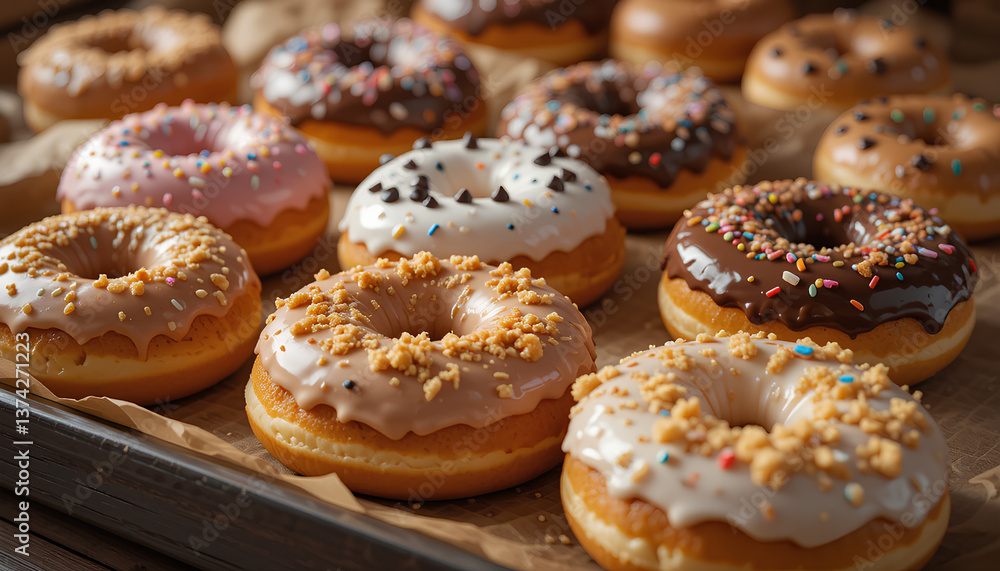 Donuts with Soft Crumbs, Glaze, and Sprinkles
Donuts with Soft Crumbs, Glaze, and Sprinkles