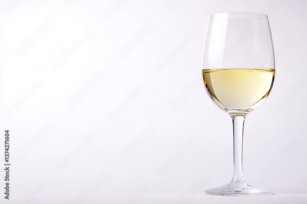 A wine glass is filled with a pale yellow liquid. , isolated on white background A wine glass is filled with a pale yellow liquid. , isolated on white background