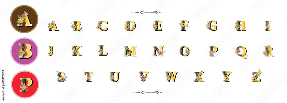 Flower alphabet capital letters set with flowers decoration for design of keychains, pendants, brooches, monograms, logos, posters, book pages, greeting cards, printing on t-shirt, cup, fabric etc. Flower alphabet capital letters set with flowers decoration for design of keychains, pendants, brooches, monograms, logos, posters, book pages, greeting cards, printing on t-shirt, cup, fabric etc.