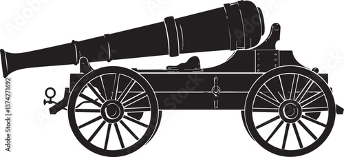 Silhouette vector illustration of an antique cannon for historical themes.