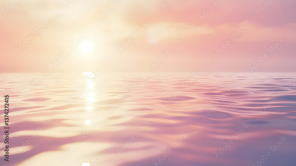 Fototapeta premium Serene sunrise over calm waters tranquil ocean digital art soft blurred background peaceful landscape ideal for ui overlays