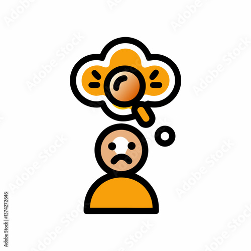 Person showing confusion in thought with magnifying glass symbol  