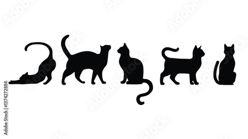 black cat silhouette in various poses