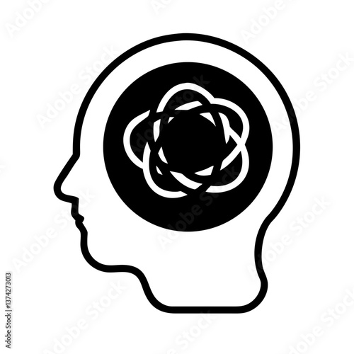 Mind illustration with atomic symbol representing thoughts  