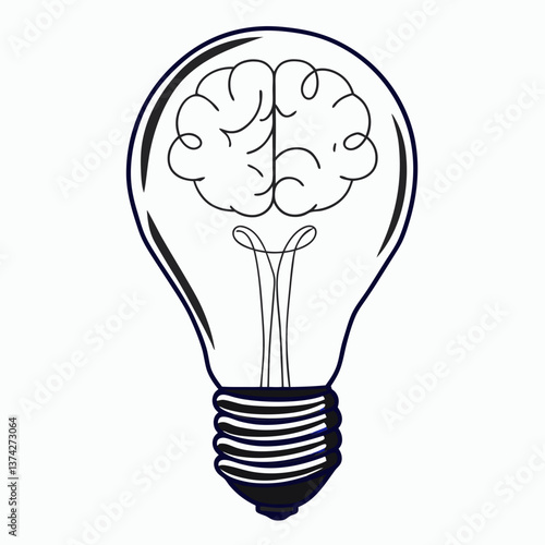 Light Bulb with Brain Illustration Representing Ideas and Innovation  