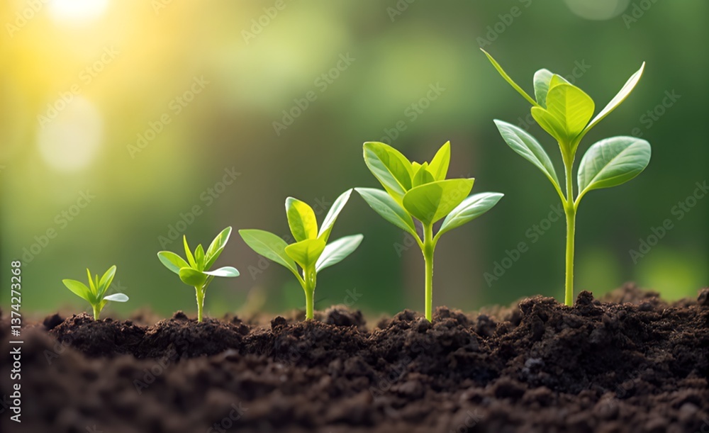 A young green sprout growing in the soil representing new life and nature A young green sprout growing in the soil representing new life and nature
