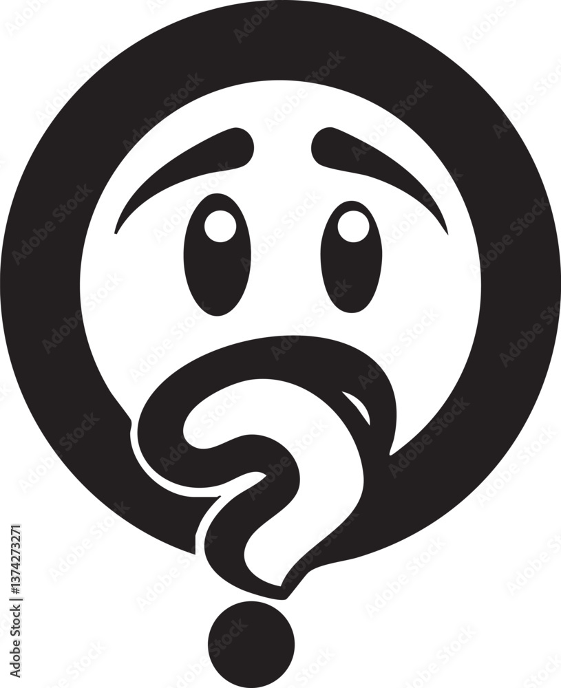 Fototapeta premium Confused emoji with question mark as mouth for creative design concepts.