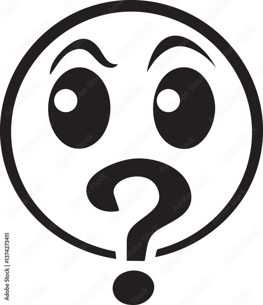 Fototapeta premium Confused emoji face with question mark for expressive design elements.