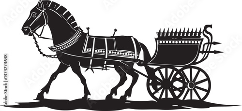 Vintage horse-drawn carriage silhouette for historical and decorative design projects.
