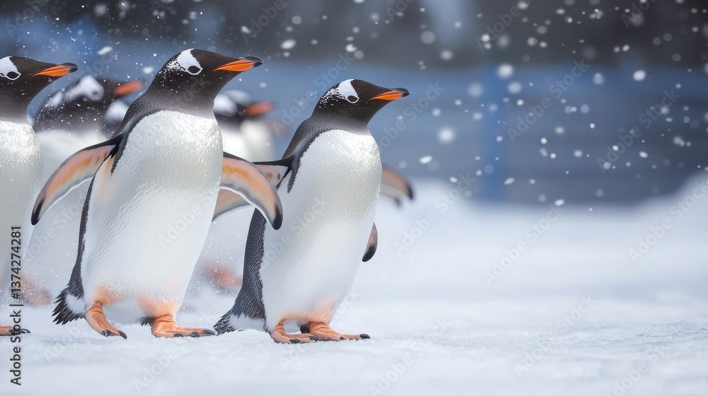 Fototapeta premium Penguins in Snow, Antarctic Wildlife, Animals nature antarctica
