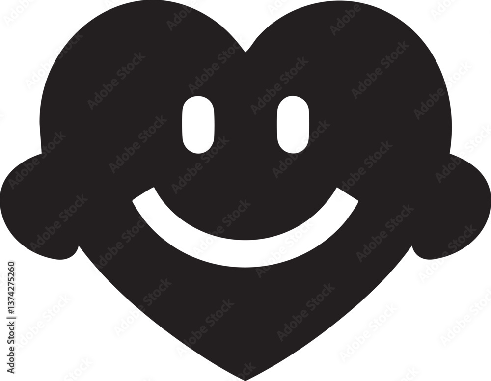 Obraz premium Heart-shaped smiley face icon for love and happiness-themed designs.