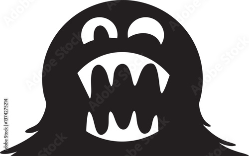 Scary cartoon monster silhouette with grinning teeth for horror designs.