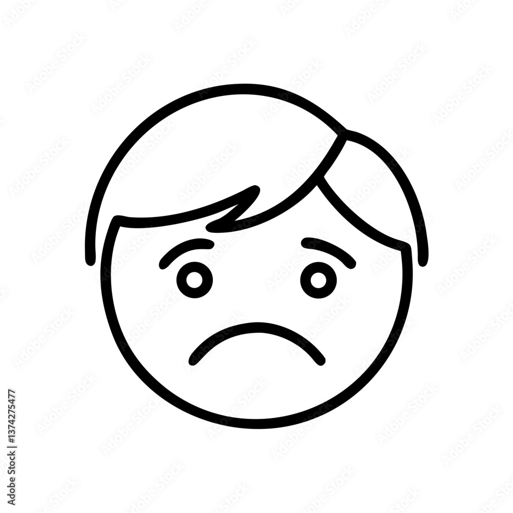 Sad boy icon expressing disappointment in simple line art Sad boy icon expressing disappointment in simple line art