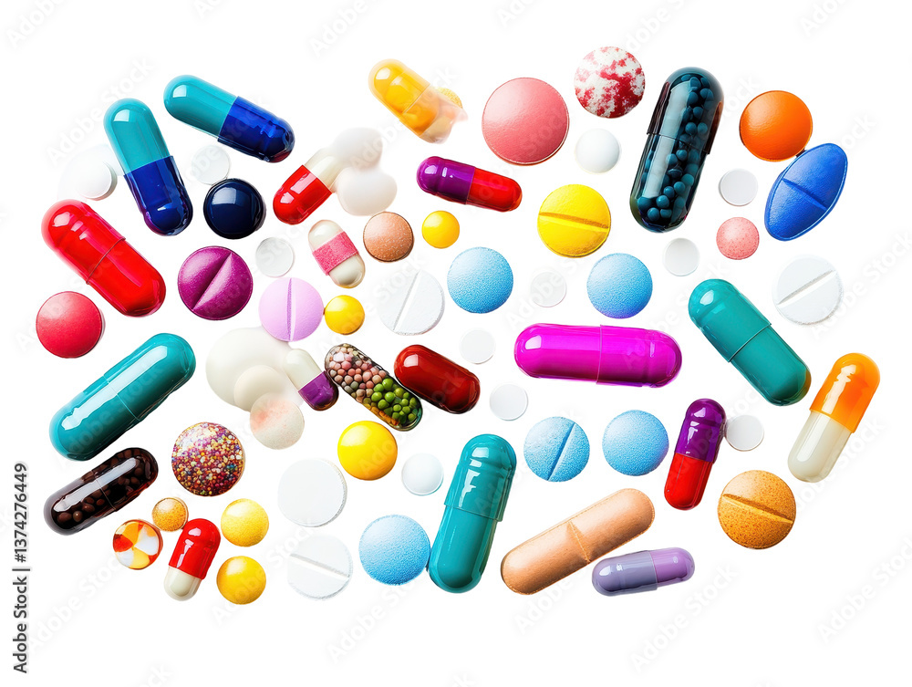 Isolated Assorted Pills and Capsules Isolated Assorted Pills and Capsules