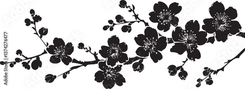 Elegant cherry blossom branch silhouette for decorative and artistic design projects.