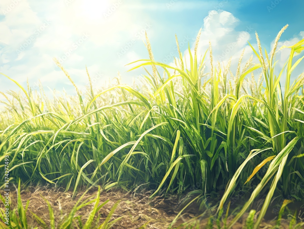 Obraz premium Walking Through a Bright Corn Field Under the Sunny Sky