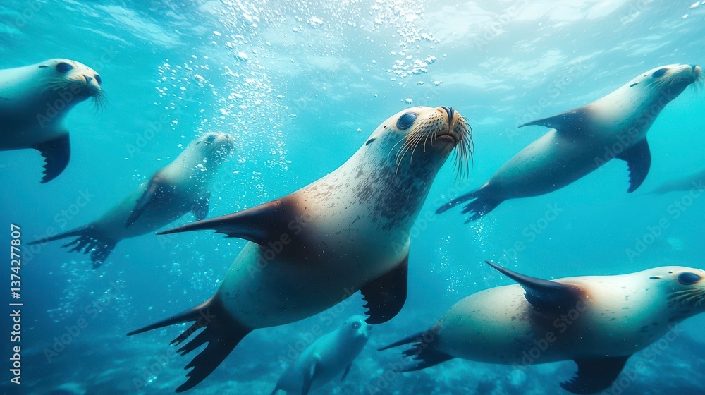 Fototapeta premium Sea Lions Underwater Wildlife nature seal