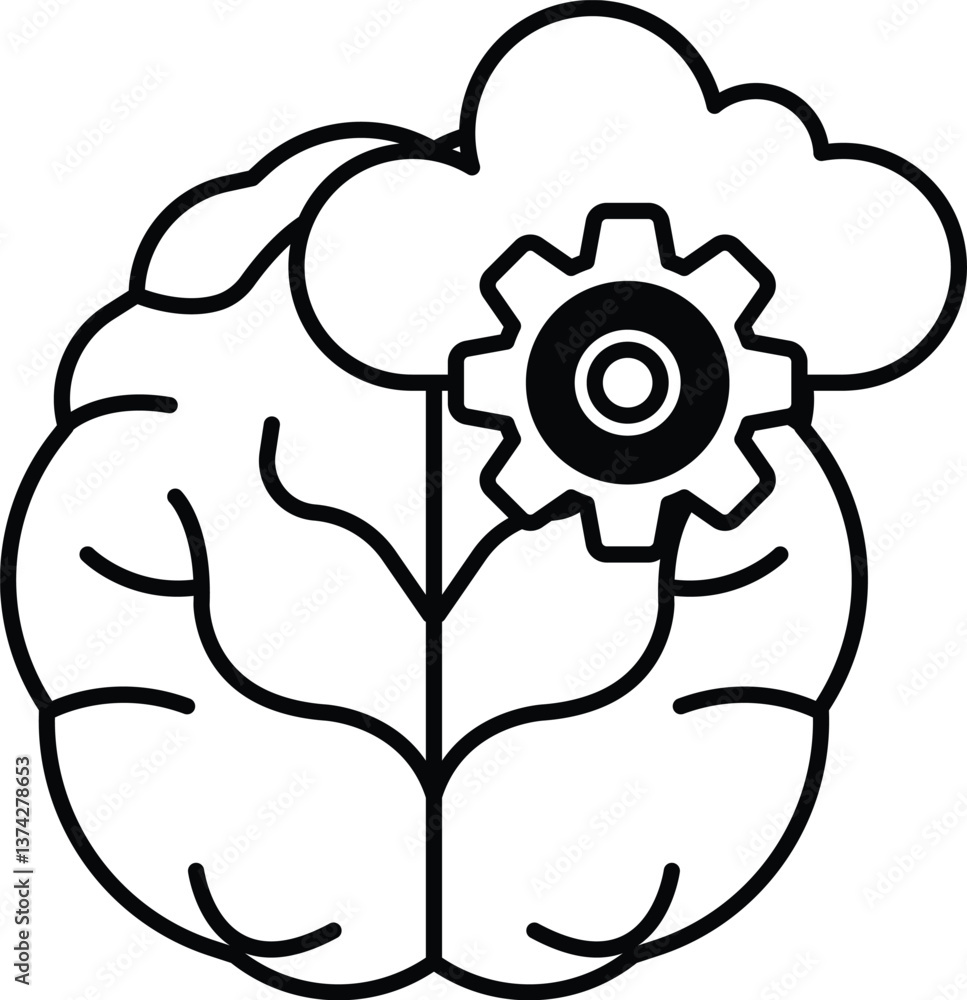 brain with a gear in the middle