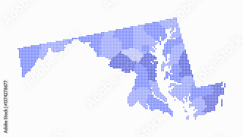 Maryland dotted map. Digital style map of the state on white background. Maryland shape with square dots. Colored dots style. Small size squares. Plain vector illustration.