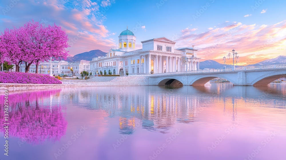 Obraz premium Serene Sunrise at the Bridge of Arts in Ohrid, Macedonia
