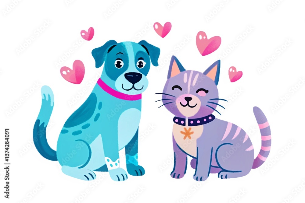 Fototapeta premium cat and dog pet, kitten, love, 