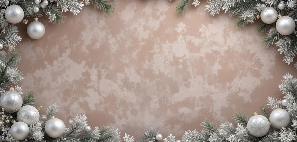 Top Border Xmas Banner Mockup with Delicate Silver White Ornaments on Soft Velvet Backdrop Top Border Xmas Banner Mockup with Delicate Silver White Ornaments on Soft Velvet Backdrop