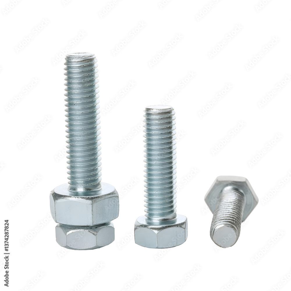 Three metal bolts with transparent background for easy isolation Three metal bolts with transparent background for easy isolation