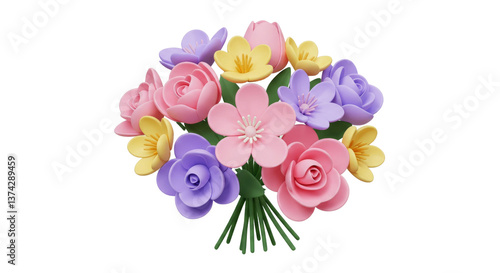 A colorful bouquet of various artificial flowers on display