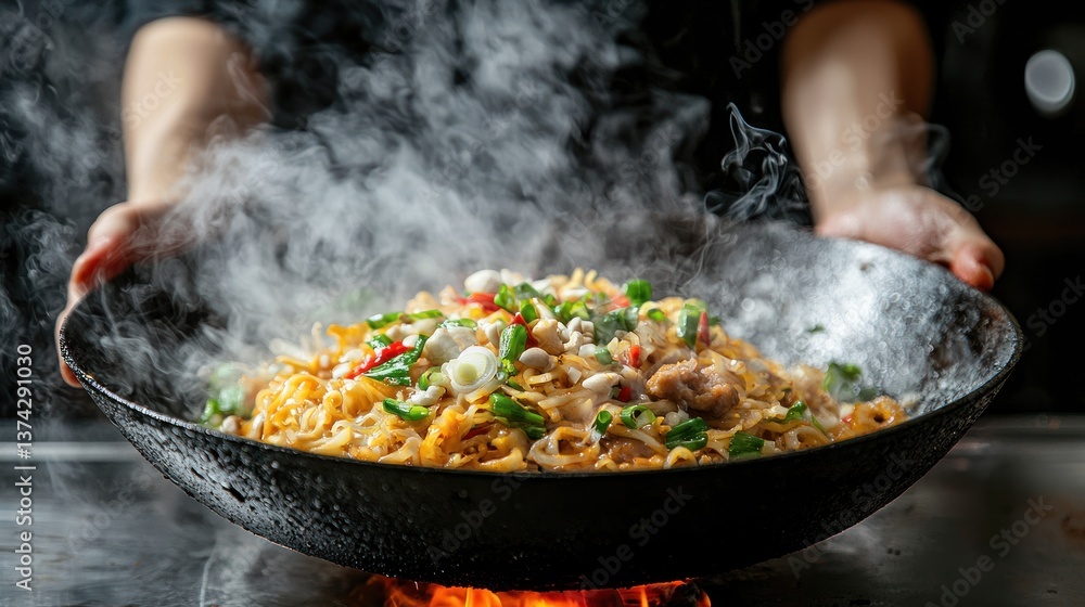 Stir-fried noodles, steaming hot Stir-fried noodles, steaming hot