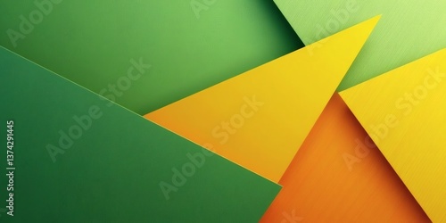 Geometric shapes in green, yellow, and orange on a flat lay background